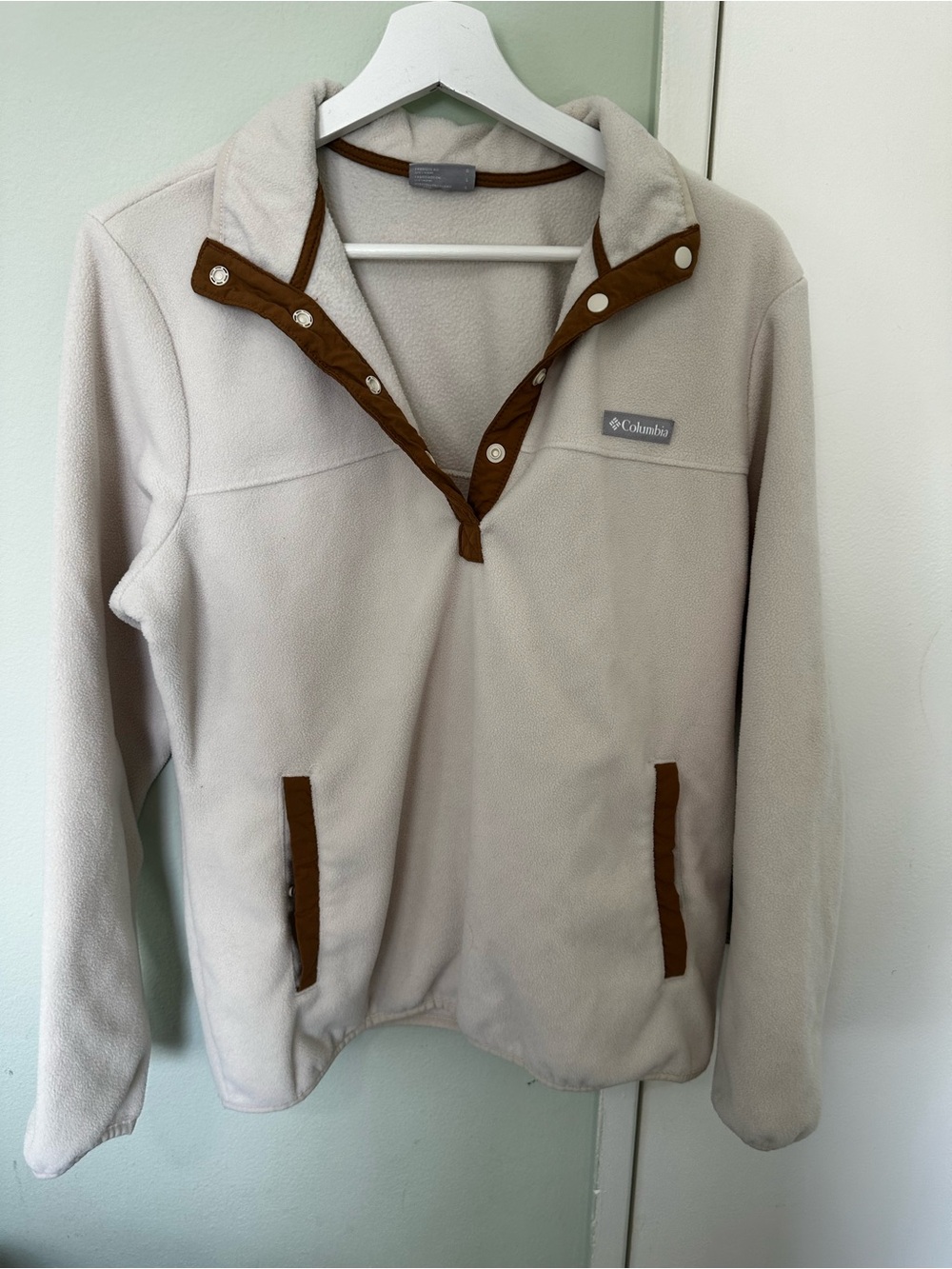Columbia Cream Fleece Pullover with Brown Snap-Trim